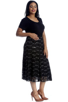 Floral Lace Lined Sequin Flared Midi Skirt