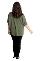 Plus Size Zip Curved Hem V-Neck Batwing Sleeve Top Tops WearAll