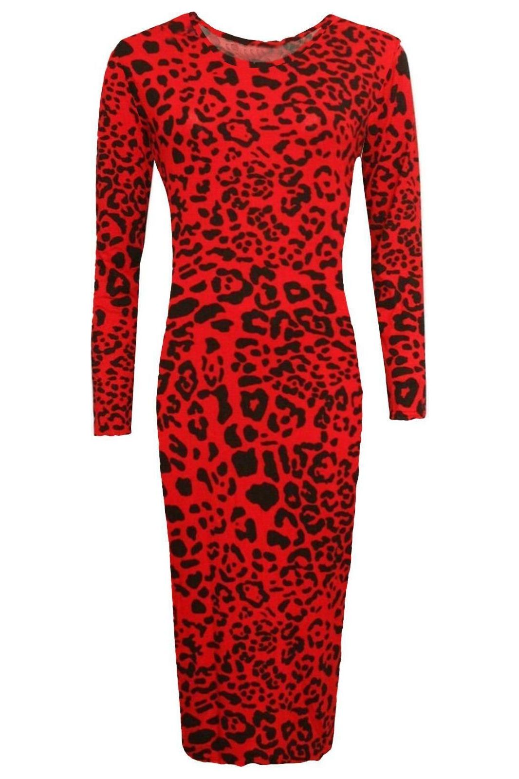 Plus Size Bodycon Red Leopard Print Midi Dress