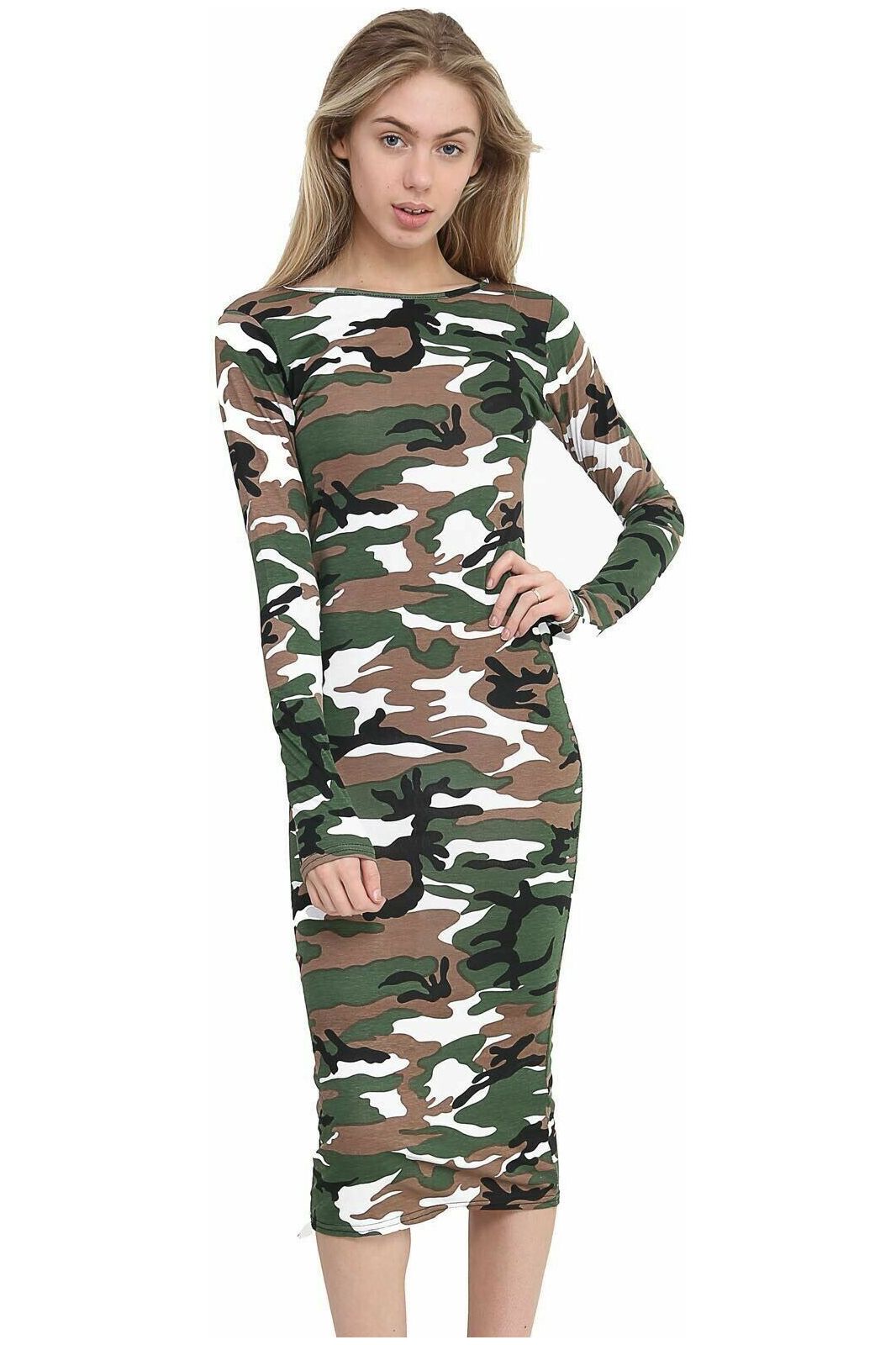 Bodycon Camouflage Print Midi Dress