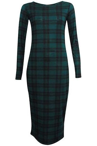 Plus Size Bodycon Stretch Tartan Print Midi Dress Dress WearAll