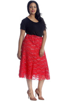 Floral Lace Lined Sequin Flared Midi Skirt