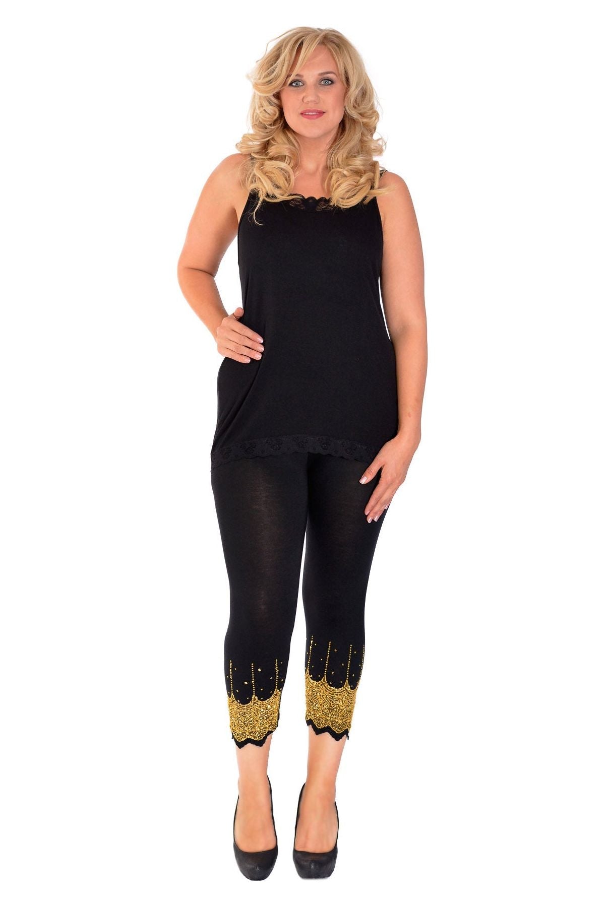 Scallop Edge Sequin Leggings Leggings WearAll