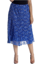 Floral Lace Lined Sequin Flared Midi Skirt