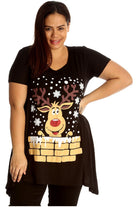 Rudolph on Wall Print Hanky Hem Short Sleeve Top