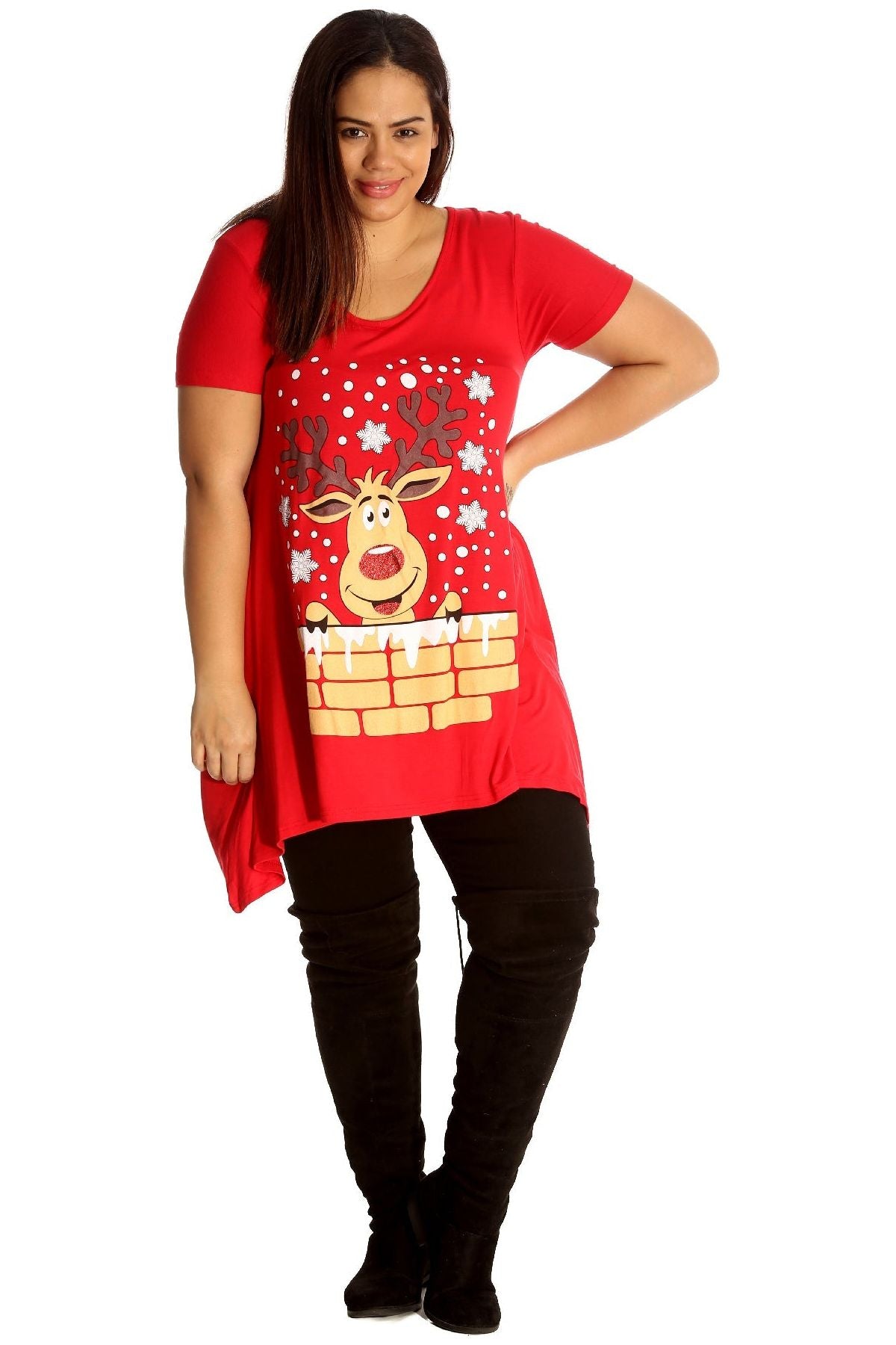 Rudolph on Wall Print Hanky Hem Short Sleeve Top