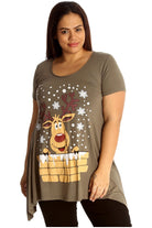 Rudolph on Wall Print Hanky Hem Short Sleeve Top