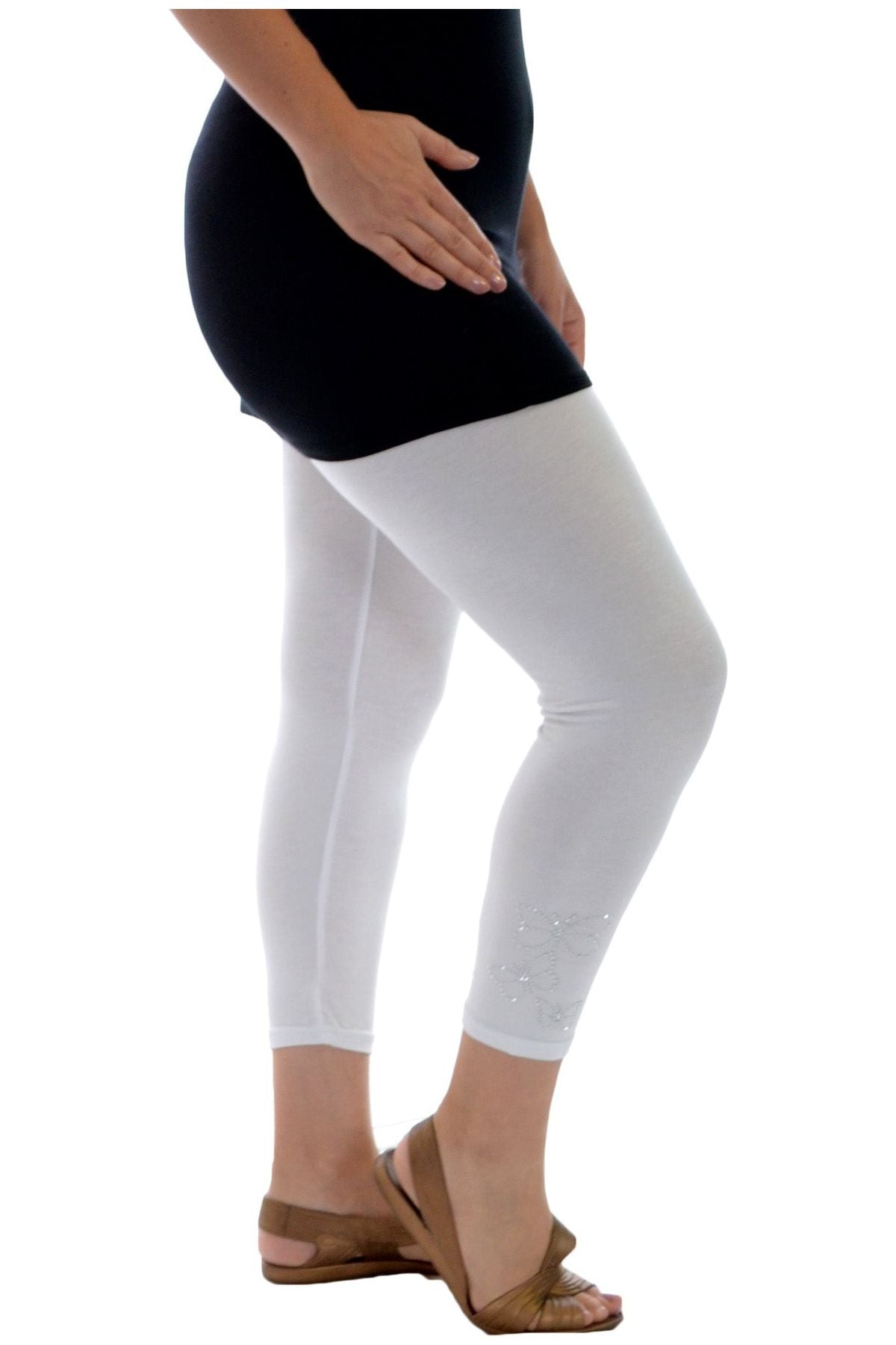 Plus Size 3/4 Butterfly Sequin Leggings Leggings WearAll White 16-18