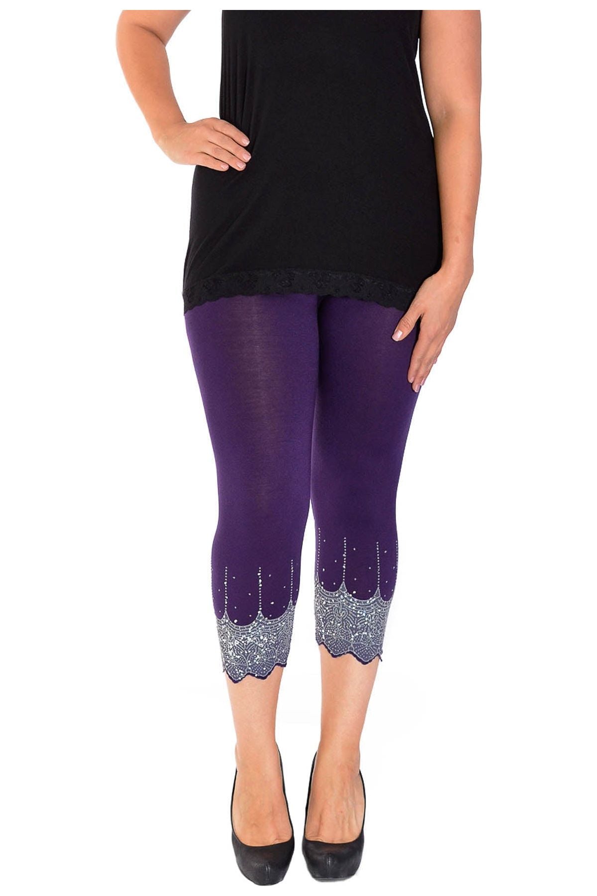 Scallop Edge Sequin Leggings Leggings WearAll